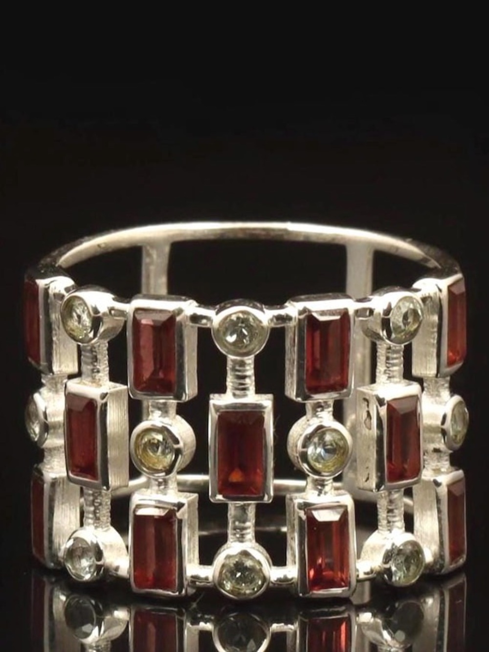 Art Deco Sterling Silver Garnet Statement Ring
